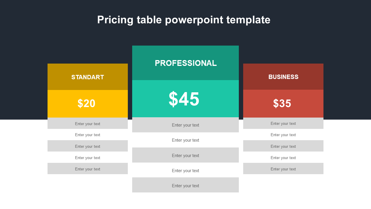 pricing table powerpoint template